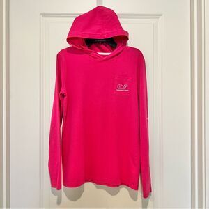 Vineyard Vines Girl's Hooded Long Sleeve Whale Shirt in Pink Sz. L (14) Cotton